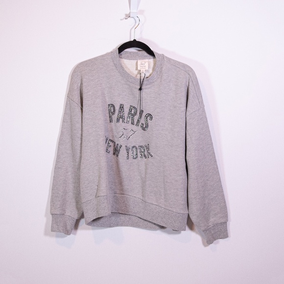 Cinq A Sept Rhinestone Crystal Jewel Sparkle Paris New York Brandy Sweatshirt XS - Picture 1 of 4